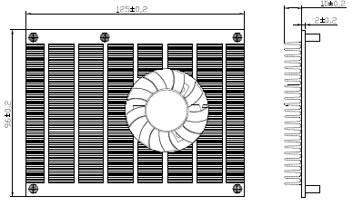 COM Express® Basic Aluminum Kühlkörper mit Lüfter EHS-CEB-12VHBT-N