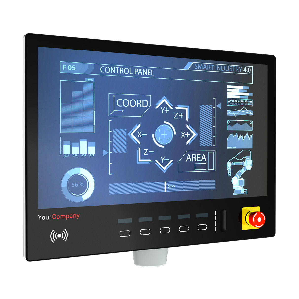 EFCO Eagle-Eyes Human Machine Interface HMI, flach, mit Tastenfeld und Tragarm Flansch