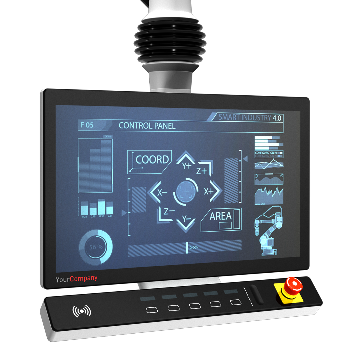 EFCO Eagle-Eyes Human Machine Interface HMI, flach, mit Tastenfeld und Tragarm Flansch