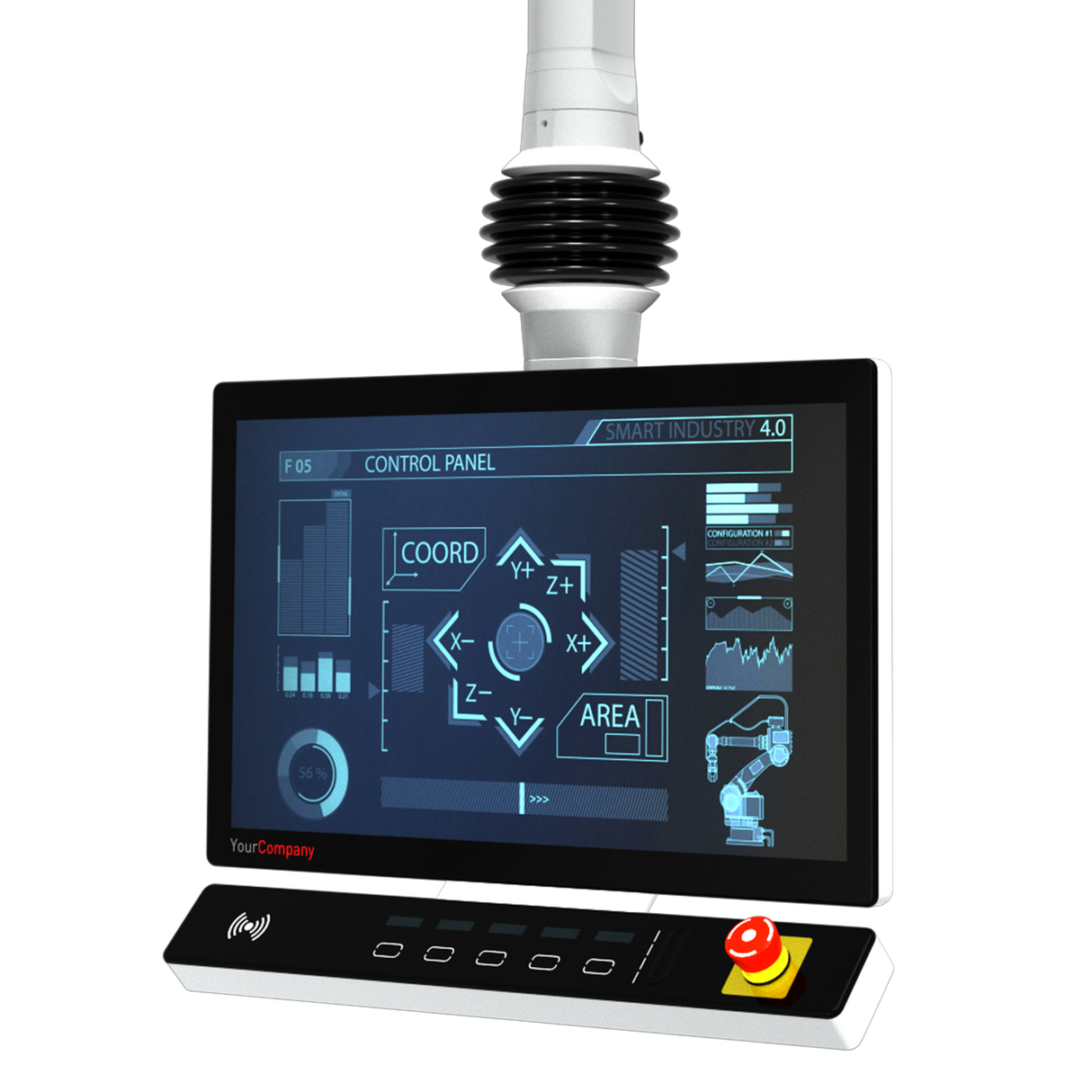 EFCO Eagle-Eyes Human Machine Interface HMI, flach, mit Tastenfeld und Tragarm Flansch