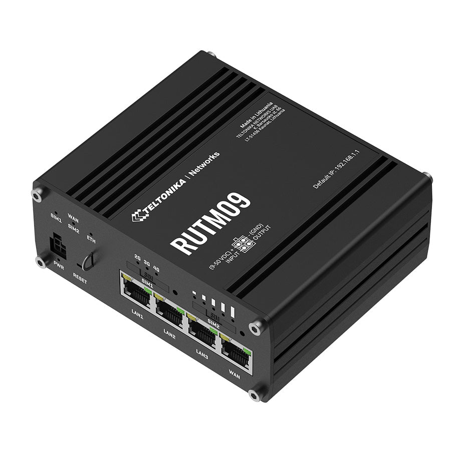 Teltonika RUTM09 Industrial IoT Router mit 4x GbE und VPN, Seitenansicht