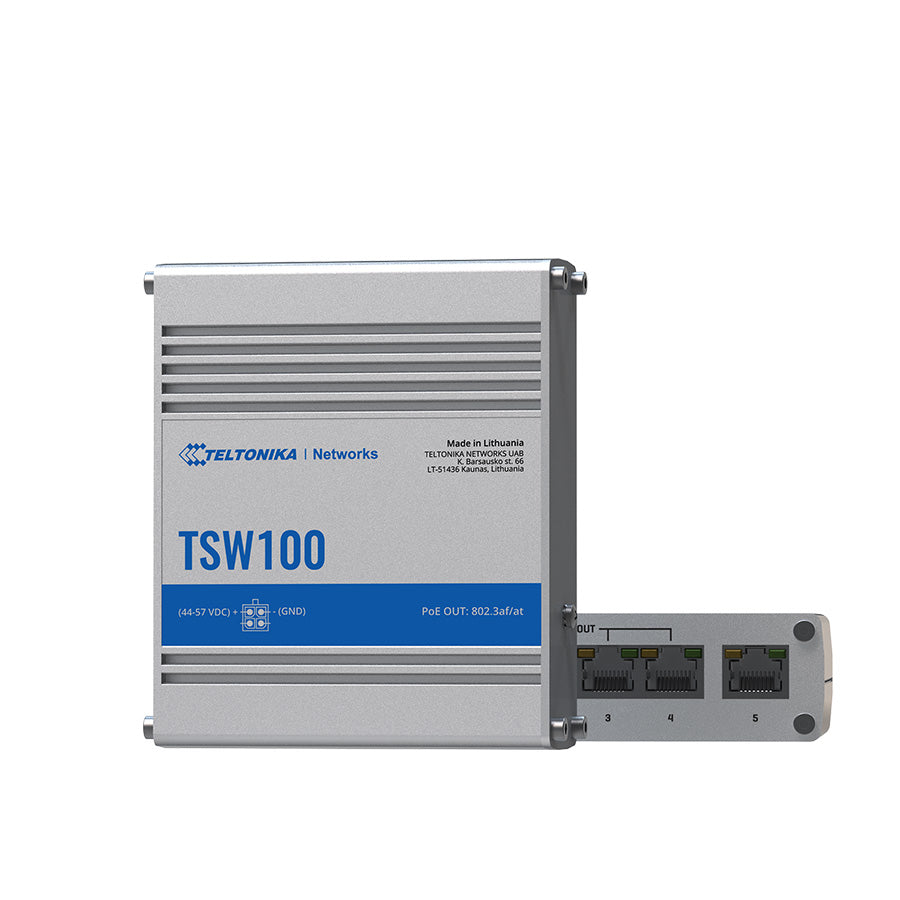 TSW100 Industrial 5-Port Gigabit Unmanaged PoE+ Ethernet Switch (5x RJ45 Ports)