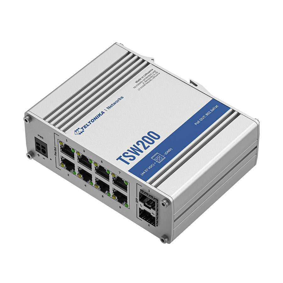 TSW200 10-Port Gigabit Unmanaged PoE+ Ethernet Switch (8x RJ45 Ports, 2x SFP)