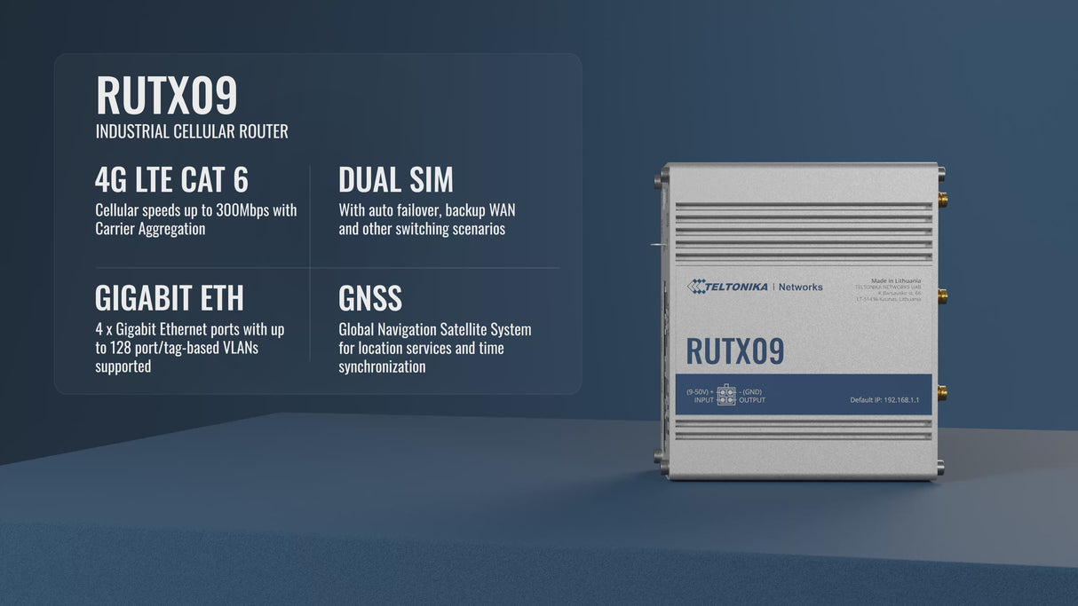 RUTX09 Industrial 4G/LTE Router mit 4x GbE & GNSS