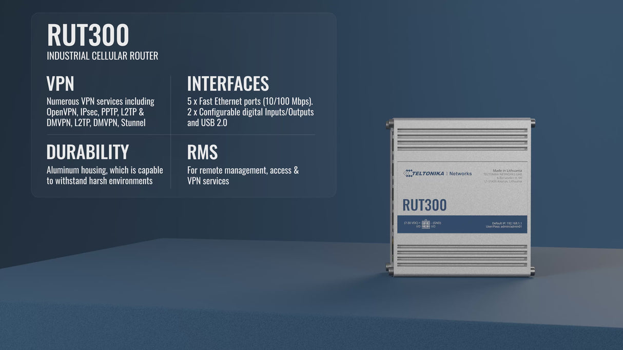 RUT300 Industrial IoT Router mit 5x Fast Ethernet und VPN