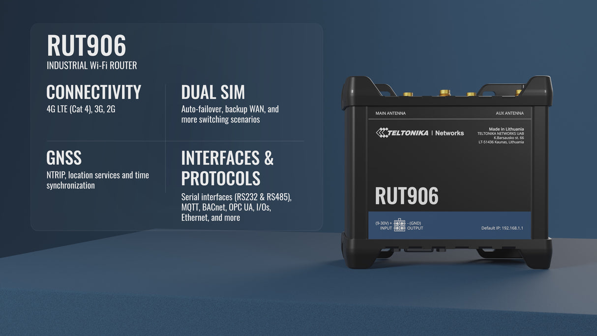 RUT906 Industrial 4G/LTE Router with 4x 10/100MBit und WiFi