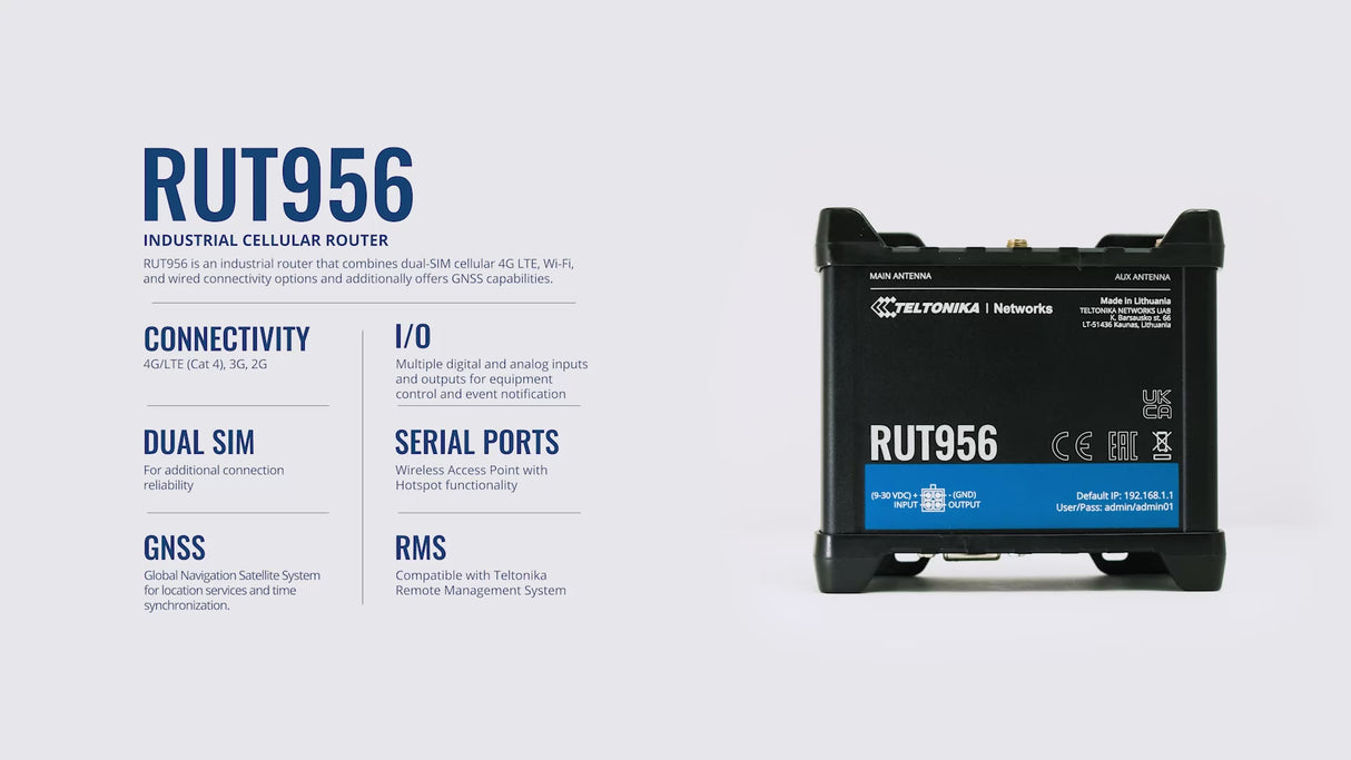 RUT956 Industrial 4G/LTE Router with 4x 10/100MBit und WiFi